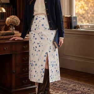 Vintage Pendleton Cottagecore Blue Floral Pendleton Midi Skirt NWT Plus 18